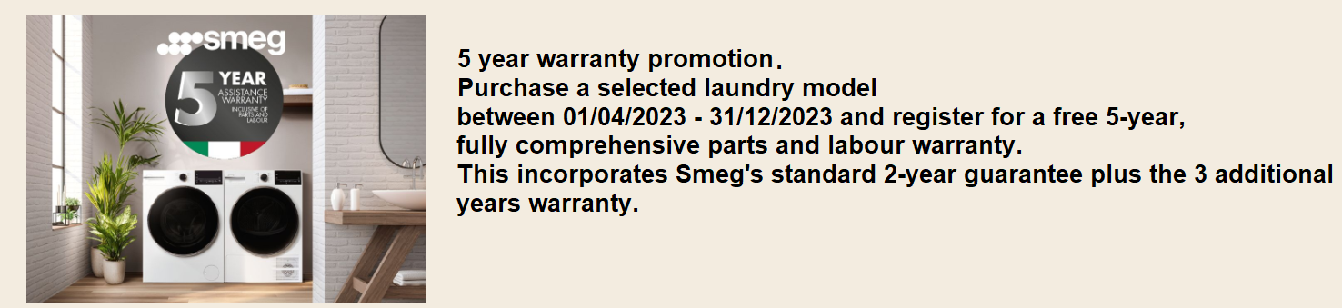 Smeg 5 Year Warranty on selected laundry