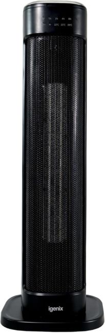 igenix IGHT020DB Oscillating Tower Fan Heater With 3 Heat Settings, Black