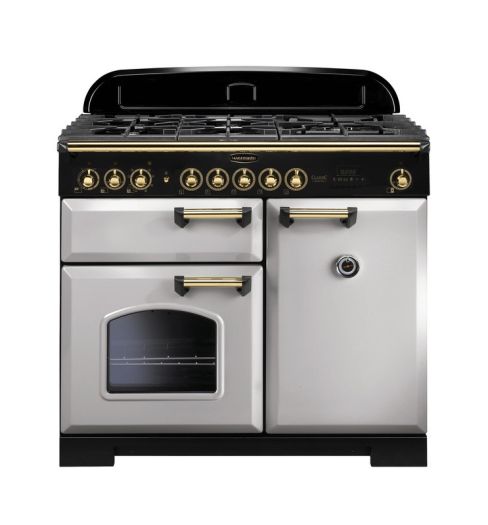 Rangemaster CDL100DFFRP/B Classic Deluxe 100 Dual Fuel Range Cooker Royal Pearl with Brass trim A Rated