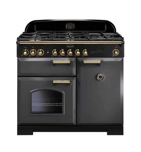 Rangemaster CDL100DFFSL/B Classic Deluxe 100Cm Dual Fuel Range Cooker Slate And Brass A Rated