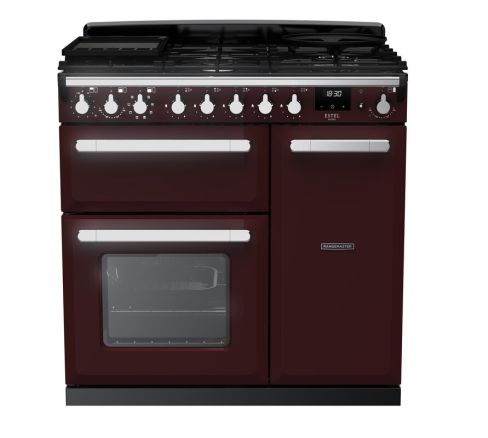 Rangemaster ESDL90DFPBOR/CM1 90cm Wide Dual Fuel Range Cooker - Bordeaux / Chrome - A Rated