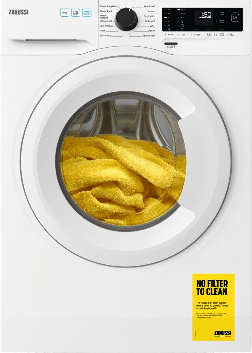 Zanussi ZWF142E3PW Washing Machine. 10Kg Wash Load 1400Rpm Xxl Door And Porthole Autoadjust Inve at Cartersdirect in Brighton Haywards Heath Horsham Worthing Storrington