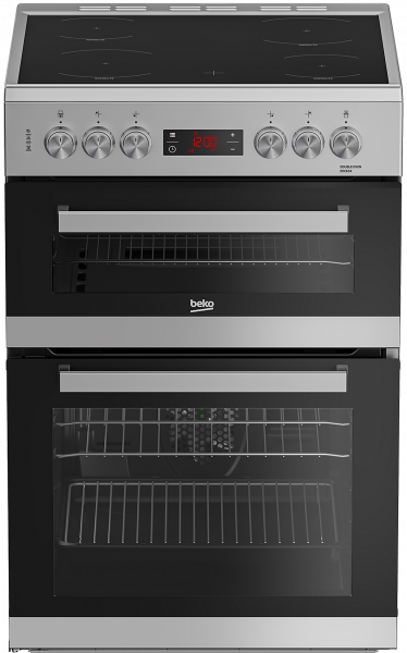 Beko EDC6731S 60cm Double Oven Electric Cooker with Vitroceramic Hob - Silver