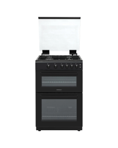 Statesman GDL60B Glass Lid Double Oven Gas Cooker, 4 Gas Burners, 60cm Wide, Black