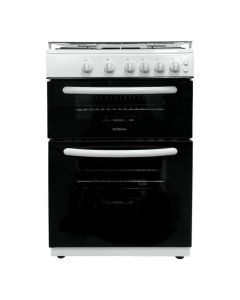 Statesman GDL60W2 Glass Lid Twin Cavity Gas Cooker, 4 Gas Burners, 60cm Wide, White