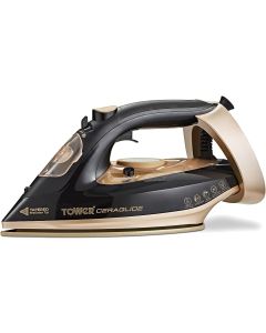 Tower T22021GLD Ceraglide Steam Iron with Fast Heat-Up, Long Power Cord, 3100W, Black and Gold