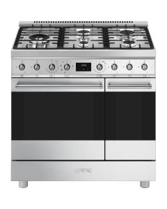 Smeg C92GMX2 90cm Symphony Steel Double Cavity Dual Fuel Cooker