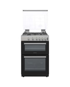 Statesman GDL60S Glass Lid Double Oven Gas Cooker, 4 Gas Burners, 60cm Wide, Silver
