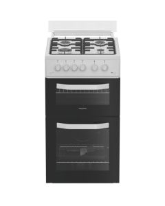 Hotpoint HTG5GCWL 50cm Twin Cavity Gas Cooker with Glass Lid in White 59L