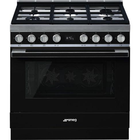 Smeg CPF9GPBL 90cm Portofino Dual Fuel Range Cooker Black