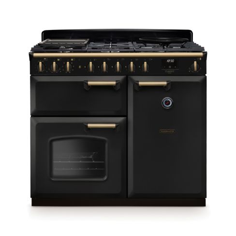 Rangemaster CLDL100DFPCBL/AB1 Classic Deluxe  100 DF Dual Fuel Range Cooker Charcoal Black Antique Brass