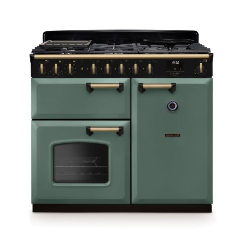 Rangemaster CLDL100DFPMGR/AB1 Classic Deluxe  100 DF Dual Fuel Range Cooker Mineral Green Antique Brass
