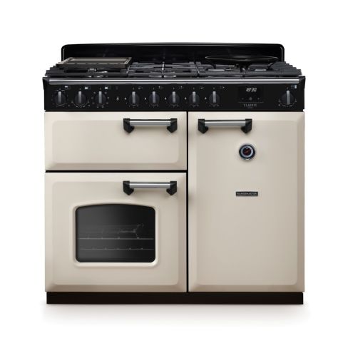 Rangemaster CLDL100DFPPCR/CM1 Classic Deluxe 100 DF Dual Fuel Range Cooker Pale Cream Chrome