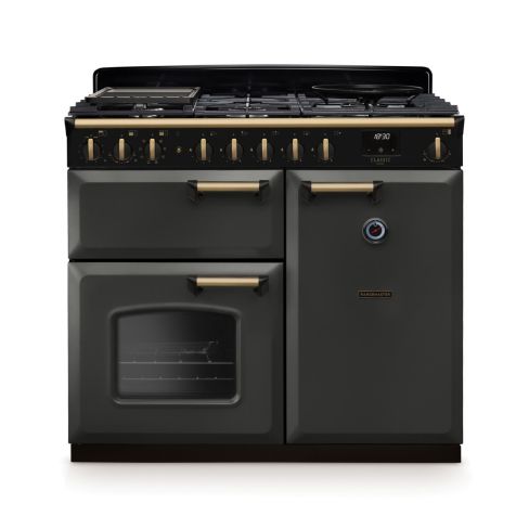 Rangemaster CLDL100DFPSLT/AB1 Classic Deluxe  100 DF Dual Fuel Range Cooker Slate Antique Brass