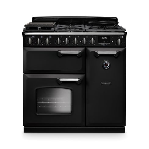 Rangemaster CLDL90DFPCBL/CM1 Classic Deluxe  90 DF  Dual Fuel Range Cooker Charcoal Black Chrome