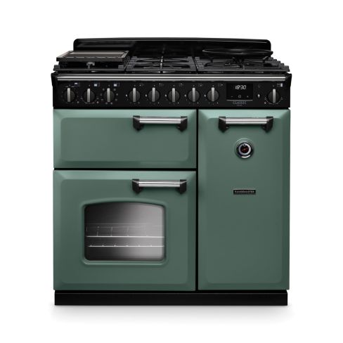 Rangemaster CLDL90DFPMGR/CM1 Classic Deluxe  90 DF  Dual Fuel Range Cooker Mineral Green Chrome