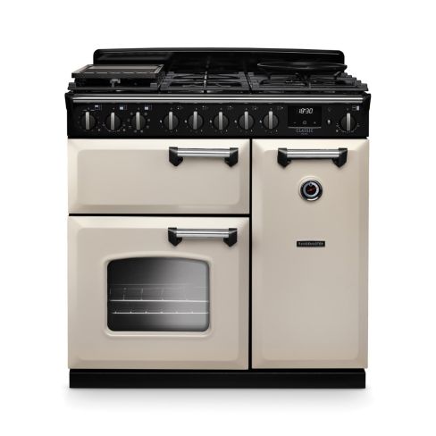 Rangemaster CLDL90DFPPCR/CM1 Classic Deluxe  90 DF  Dual Fuel Range Cooker Pale Cream Chrome
