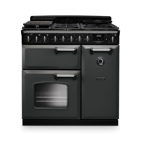 Rangemaster CLDL90DFPSLT/CM1 Classic Deluxe  90 DF  Dual Fuel Range Cooker Slate Chrome