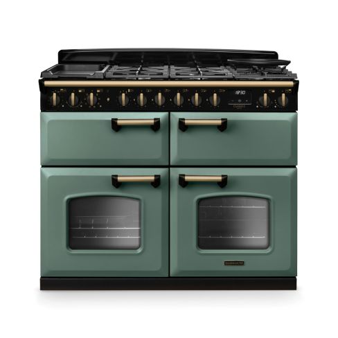 Rangemaster CLDLB110DFPMGR/AB1 Classic Deluxe BC 110 DF Dual Fuel Range Cooker Mineral Green Antique Brass
