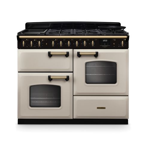 Rangemaster CLDLO110DFPPCR/AB1 Classic Deluxe OC 110 DF Dual Fuel Range Cooker Pale Cream Antique Brass