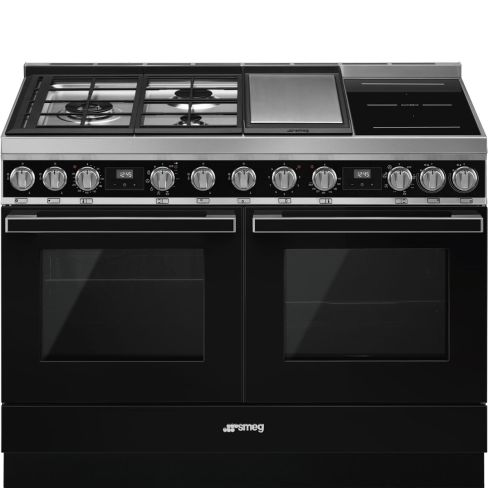 Smeg CPF120IGMPBL 120cm Portofino Dual Fuel Range Cooker with Mixed Hob - Black