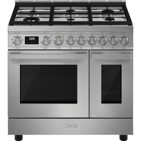 Smeg CPF92GMX 90cm Portofino Dual Fuel Range Cooker Stainless Steel
