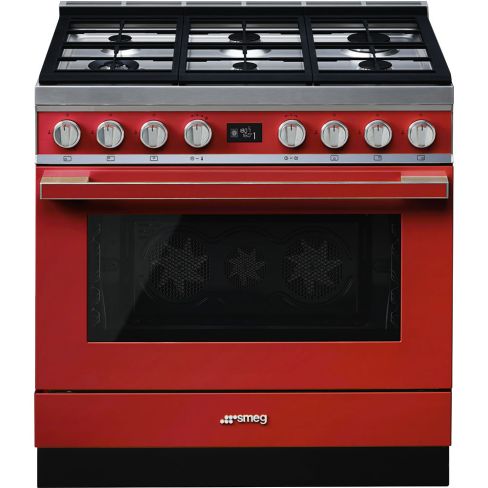 Smeg CPF9GPR 90cm Portofino Dual Fuel Range Cooker Red