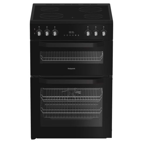 Hotpoint HDE6VDB1 60cm Freestanding Electric Ceramic Double Oven Cooker with Multiflow