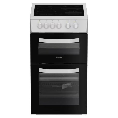 Hotpoint HTE5VCW 50cm Freestanding Electric Ceramic Twin Cavity Cooker - White