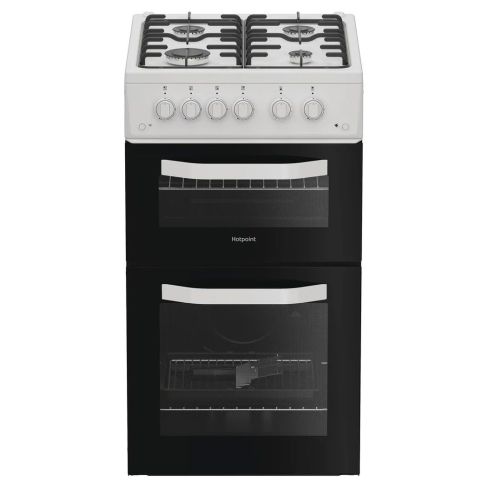 Hotpoint HTG5GCW 50cm Freestanding Gas Twin Cavity Cooker - White