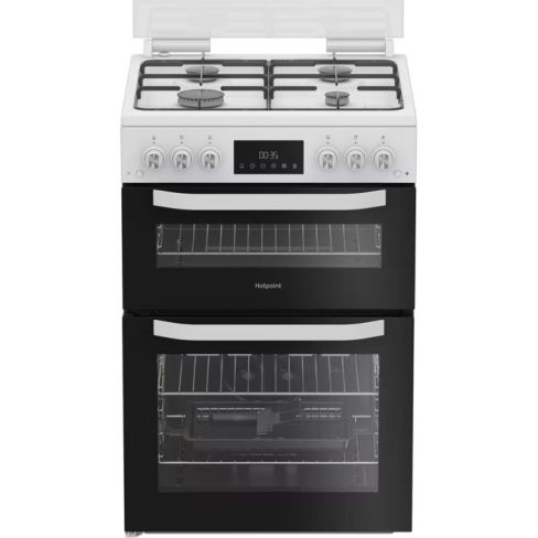 Hotpoint HTG6GDCW Twin Cavity Glass Lid Gas Cooker White