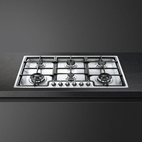 Smeg PGF962 90cm Wide 6 Burner Gas Hob - Stainless Steel