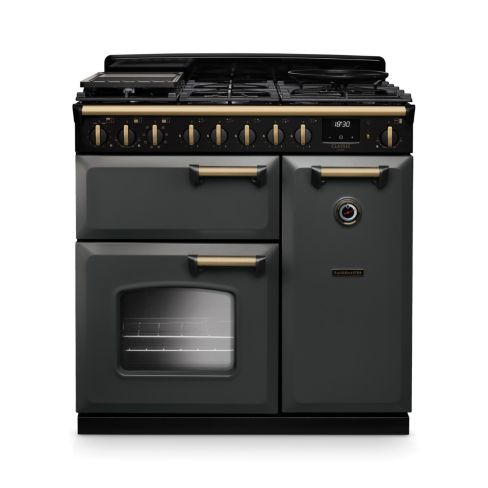 Rangemaster CLDL90DFPSLT/AB1 Classic Deluxe  90 DF  Dual Fuel Range Cooker Slate Antique Brass