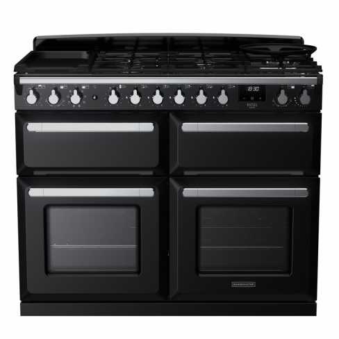 Rangemaster ESDLB110DFPGBL/CM1 110cm Dual Fuel Range Cooker BC Gloss Black /Chrome A-Rated
