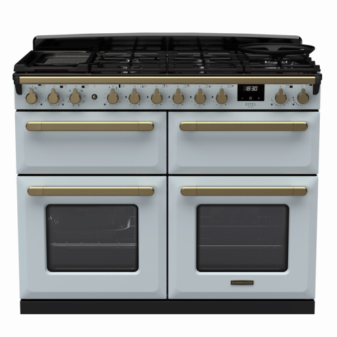 Rangemaster ESDLB110DFPMSB/AB1 110cm Dual Fuel Range Cooker BC Misty Blue /Antique Brass A-Rated