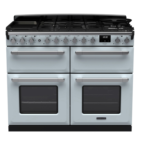 Rangemaster ESDLB110DFPMSB/CM1 110cm Dual Fuel Range Cooker BC Misty Blue /Chrome A-Rated