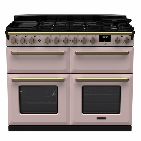 Rangemaster ESDLB110DFPPPK/AB1 110cm Dual Fuel Range Cooker BC Pale Pink /Antique Brass A-Rated