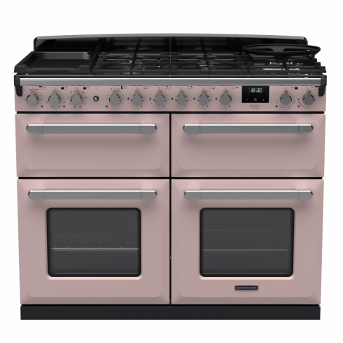 Rangemaster ESDLB110DFPPPK/CM1 110cm Dual Fuel Range Cooker BC Pale Pink /Chrome A-Rated