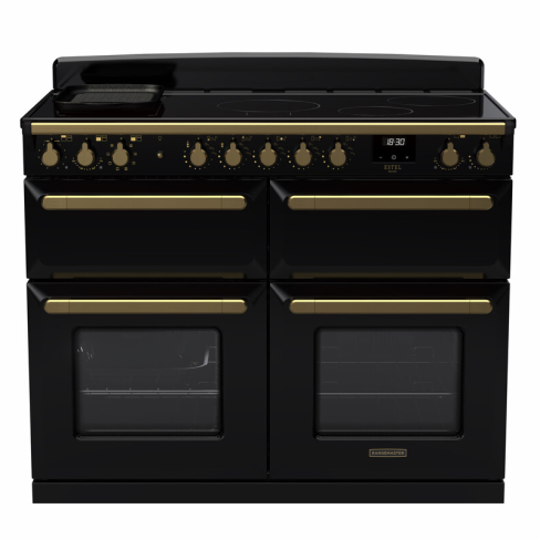 Rangemaster ESDLB110EIPGBL/AB1 110cm Induction Range Cooker ESTEL DLX BC –Black Gloss /  Antique Brass - A Rated