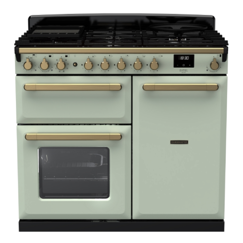 Rangemaster ESDL100DFPMNT/AB1 100cm Wide Dual Fuel Range Cooker - Mint / Antique Brass - A Rated
