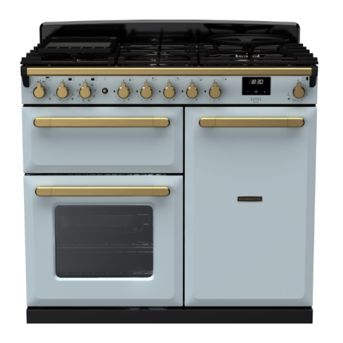 Rangemaster ESDL100DFPMSB/AB1 100cm Wide Dual Fuel Range Cooker - Misty Blue / Antique Brass - A Rated