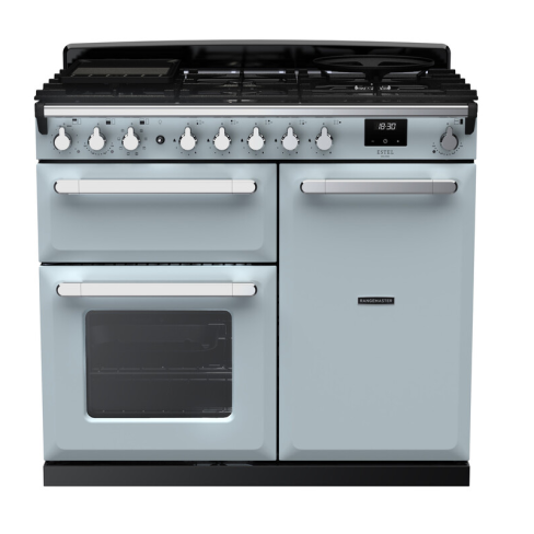 Rangemaster ESDL100DFPMSB/CM1 100cm Wide Dual Fuel Range Cooker - Misty Blue / Chrome - A Rated