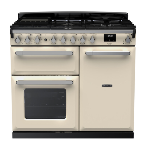 Rangemaster ESDL100DFPPCR/CM1 100cm Wide Dual Fuel Range Cooker - Pale Cream / Chrome - A Rated