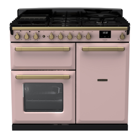 Rangemaster ESDL100DFPPPK/AB1 100cm Wide Dual Fuel Range Cooker - Pale Pink / Antique Brass - A Rated