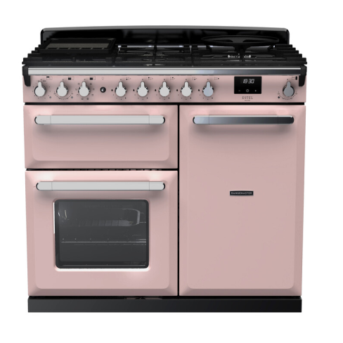 Rangemaster ESDL100DFPPPK/CM1 100cm Wide Dual Fuel Range Cooker - Pale Pink / Chrome - A Rated