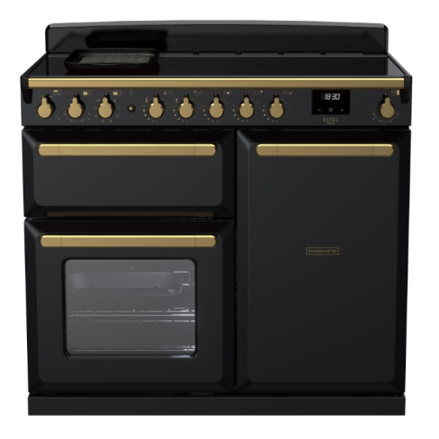 Rangemaster ESDL100EIPGBL/AB1 100cm Induction Range Cooker –Black Gloss /  Antique Brass - A Rated