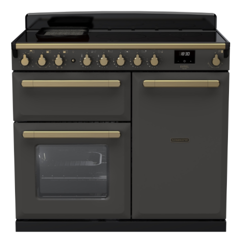 Rangemaster ESDL100EIPSLT/AB1 100cm Wide Induction Range Cooker - Slate / Antique Brass - A Rated