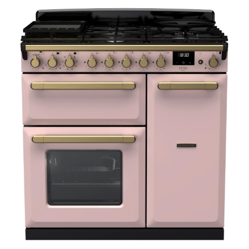 Rangemaster ESDL90DFPPPK/AB1 90cm Wide Dual Fuel Range Cooker - Pale Pink / Antique Brass - A Rated