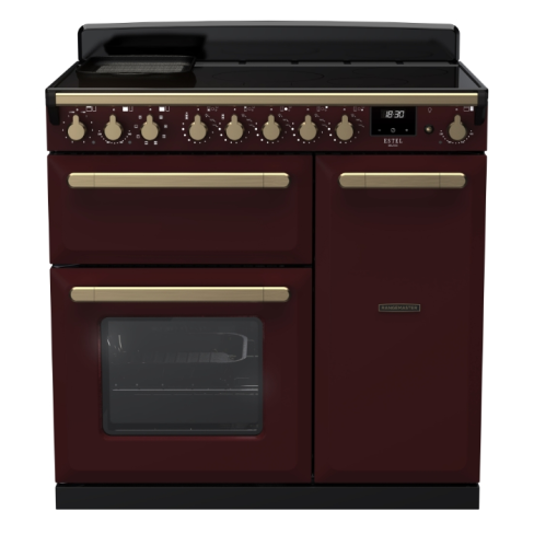 Rangemaster ESDL90EIPBOR/AB1 90cm Induction Range Cooker –Bordeaux / Antique Brass - A Rated