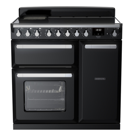 Rangemaster ESDL90EIPGBL/CM1 90cm Induction Range Cooker –Black Gloss /  Chrome - A Rated